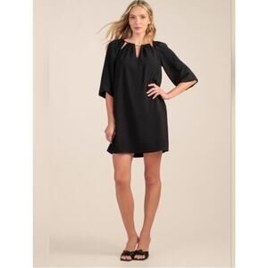 Trina Turk Lyra Dress A-Line Silky Satin-Back Crepe Fabric Black Sz M $348 NWT